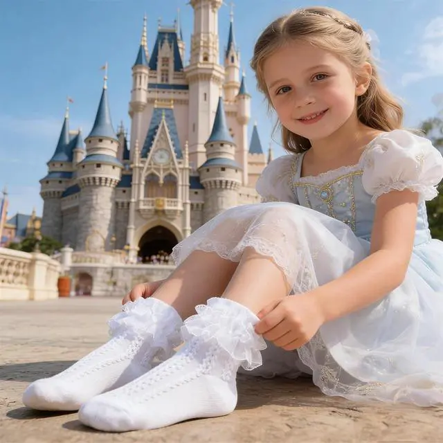Alt view image 3 of 7 - 1 Pack Little Girls Cotton Lace Socks,Lace Ruffle Frilly Comfortable Princess Style Dress Socks