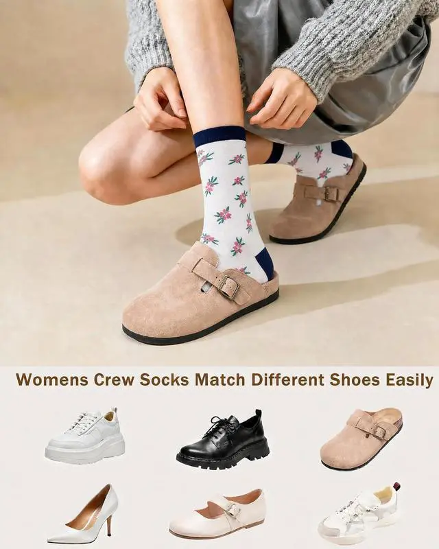Alt view image 6 of 6 - 6 Pairs Crew Socks for Women, Soft Cute Funny Cotton Socks | Gentle Blend Fabric, Elastic Cuff, Tough Stuff, Tight Weave, Modern Novelty, Playful Striped, Dot Motifs, Casual Daliy Wear