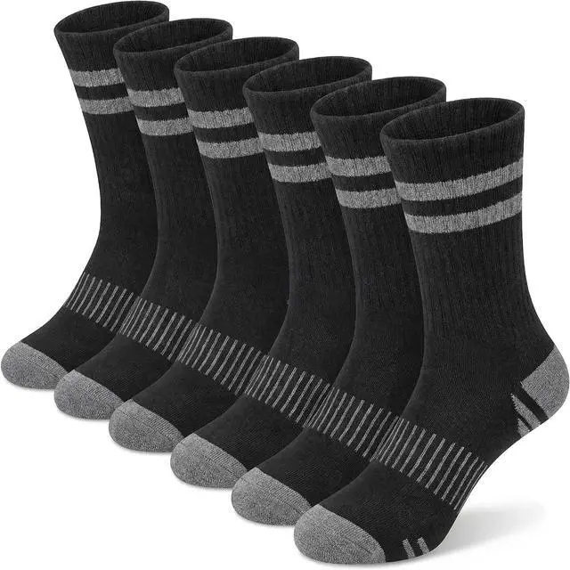 Main image of Toddler Kids Boys Basketball Athletic Crew Socks 6 Pairs | Youth Girls, Long Soft Cozy, Casual Cotton, Striped Seamless, Sports Socks for School Uniform, Holiday Outdoor