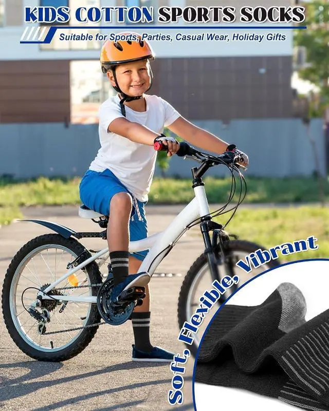 Alt view image 6 of 7 - Toddler Kids Boys Basketball Athletic Crew Socks 6 Pairs | Youth Girls, Long Soft Cozy, Casual Cotton, Striped Seamless, Sports Socks for School Uniform, Holiday Outdoor