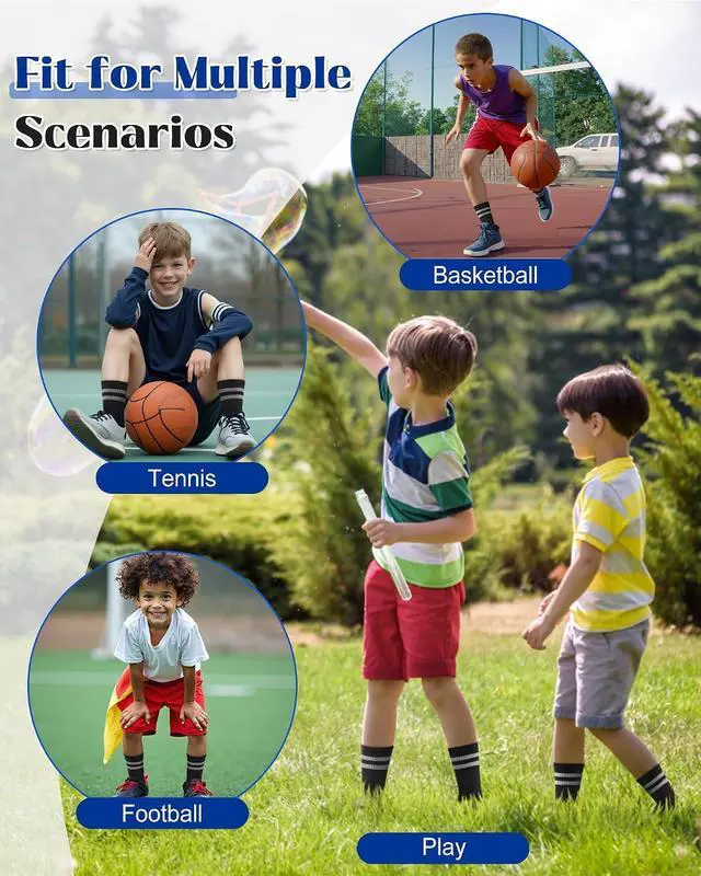 Alt view image 7 of 7 - Toddler Kids Boys Basketball Athletic Crew Socks 6 Pairs | Youth Girls, Long Soft Cozy, Casual Cotton, Striped Seamless, Sports Socks for School Uniform, Holiday Outdoor
