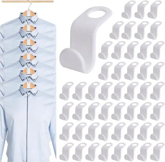 Main image of MCPINKY 50 PCS Hanger Hooks, Hanger Connector Hooks Closet Space Savers | Hanging Clothes, White