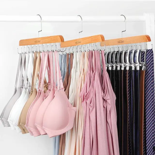 Main image of TOPIA HANGER 2 Pack Bra Hanger for Closet, Premium Wooden Tank Top Hangers | 40 Foldable Hooks, 360°Rotating Hooks, Easy to Install, Durable Solid Wood, Space Saving Storage for Tank Tops, Bras, Belts