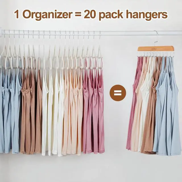 Alt view image 2 of 7 - TOPIA HANGER 2 Pack Bra Hanger for Closet, Premium Wooden Tank Top Hangers | 40 Foldable Hooks, 360°Rotating Hooks, Easy to Install, Durable Solid Wood, Space Saving Storage for Tank Tops, Bras, Belts