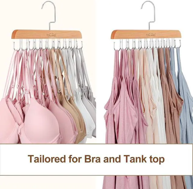 Alt view image 4 of 7 - TOPIA HANGER 2 Pack Bra Hanger for Closet, Premium Wooden Tank Top Hangers | 40 Foldable Hooks, 360°Rotating Hooks, Easy to Install, Durable Solid Wood, Space Saving Storage for Tank Tops, Bras, Belts