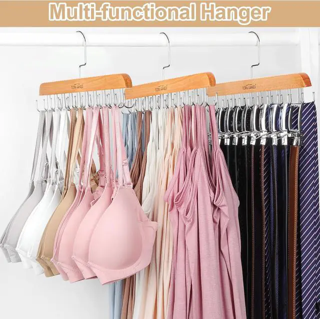 Alt view image 5 of 7 - TOPIA HANGER 2 Pack Bra Hanger for Closet, Premium Wooden Tank Top Hangers | 40 Foldable Hooks, 360°Rotating Hooks, Easy to Install, Durable Solid Wood, Space Saving Storage for Tank Tops, Bras, Belts
