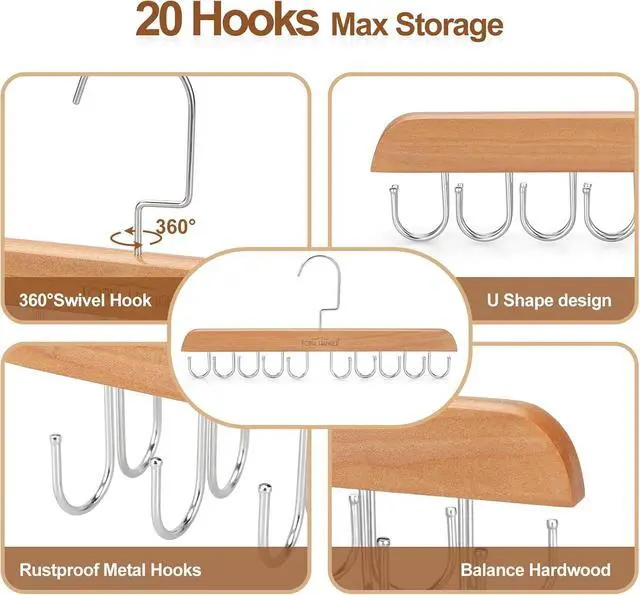 Alt view image 7 of 7 - TOPIA HANGER 2 Pack Bra Hanger for Closet, Premium Wooden Tank Top Hangers | 40 Foldable Hooks, 360°Rotating Hooks, Easy to Install, Durable Solid Wood, Space Saving Storage for Tank Tops, Bras, Belts