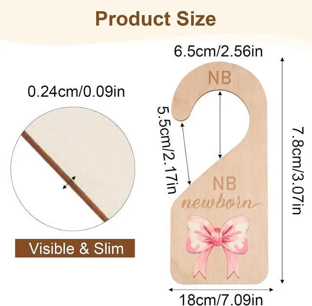 Alt view image 2 of 7 - 7PCS Wooden Baby Closet Dividers, Pink Bow Baby Clothes Organizer, Double-Sided Nursery Clothes Size Hanger Organizer from Newborn to 24 Months for Boho Nursery Decor