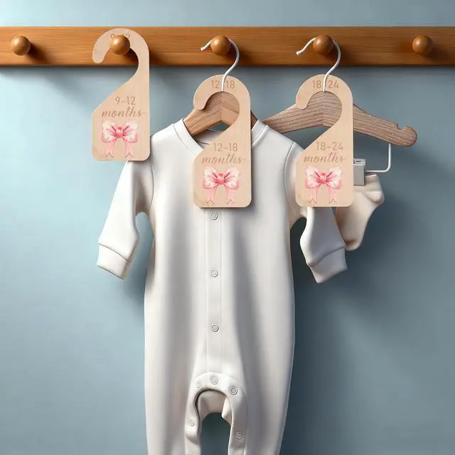 Alt view image 6 of 7 - 7PCS Wooden Baby Closet Dividers, Pink Bow Baby Clothes Organizer, Double-Sided Nursery Clothes Size Hanger Organizer from Newborn to 24 Months for Boho Nursery Decor