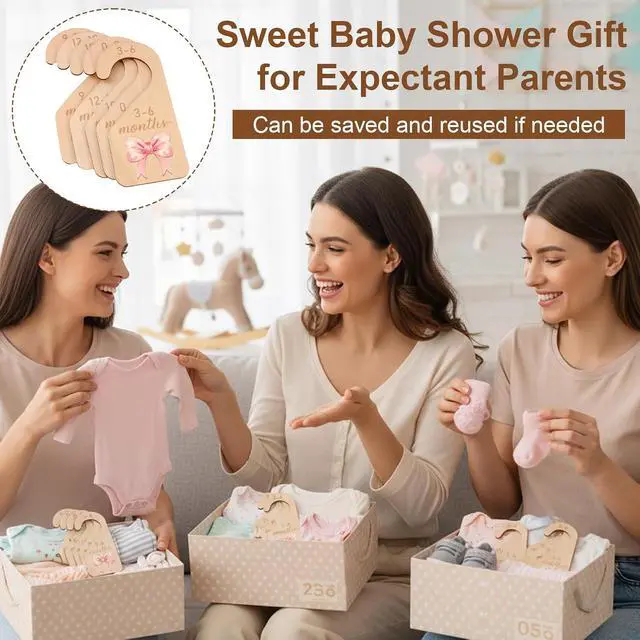 Alt view image 5 of 7 - 7PCS Wooden Baby Closet Dividers, Pink Bow Baby Clothes Organizer, Double-Sided Nursery Clothes Size Hanger Organizer from Newborn to 24 Months for Boho Nursery Decor