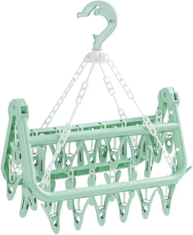 Alt view image 6 of 7 - SteelFever Clothes Drying Hanger with 32 Clips, Foldable Hanging Drying Rack for Clothes Underwear Socks (Light Green)