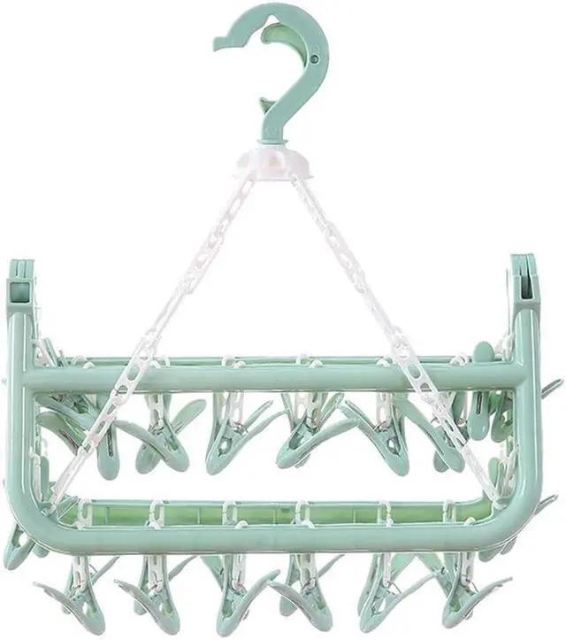 Alt view image 7 of 7 - SteelFever Clothes Drying Hanger with 32 Clips, Foldable Hanging Drying Rack for Clothes Underwear Socks (Light Green)