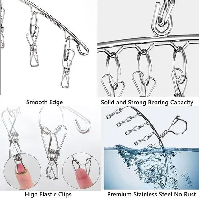 Alt view image 3 of 7 - Stainless Steel Laundry Drying Rack Clothes Hanger with Windproof Hook,Underwear Hanger,Clothes Hangers with 8 Clips for Drying Socks,Diapers,Baby Clothes (3 Pack)