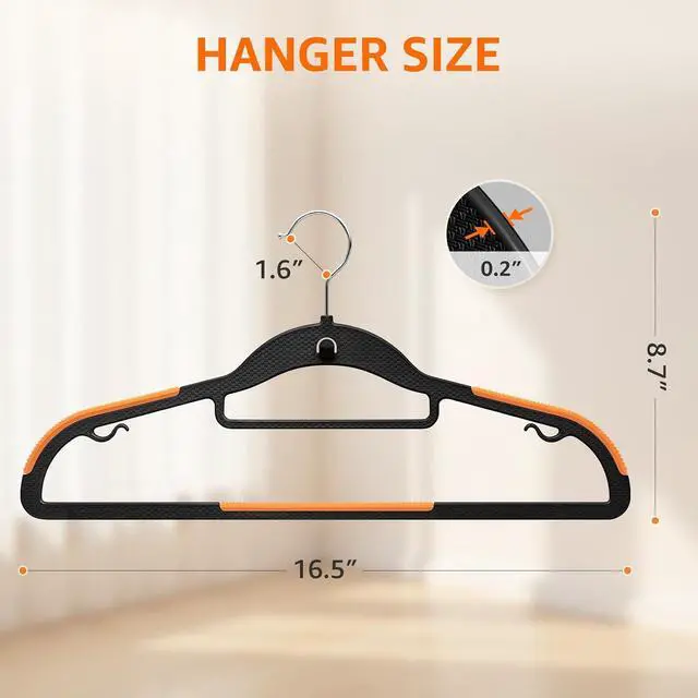 Alt view image 7 of 7 - Yolife Cascading Plastic Clothes Hangers 10 Pack with Inner Hook for Vertical Storage, Slim Space Saving Hangers with Non-Slip Pads, 360° Swivel Metal Hook, Versatile, Black & Orange