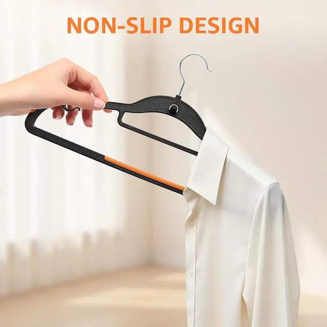 Alt view image 5 of 7 - Yolife Cascading Plastic Clothes Hangers 10 Pack with Inner Hook for Vertical Storage, Slim Space Saving Hangers with Non-Slip Pads, 360° Swivel Metal Hook, Versatile, Black & Orange