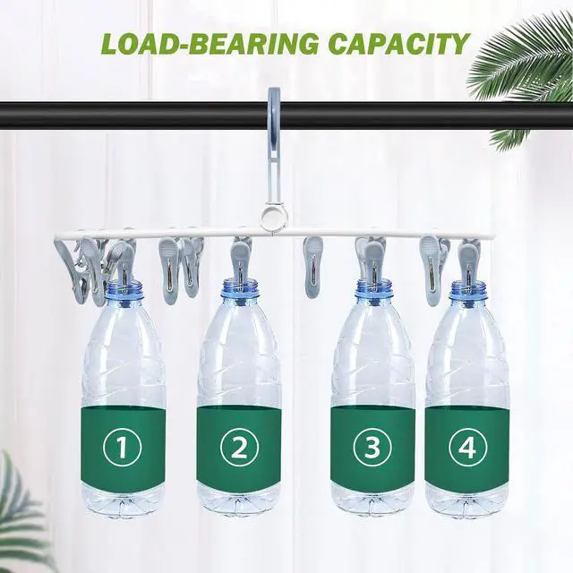 Alt view image 5 of 6 - Clothes Drying Hanger with 12 Clips, 2 Pack Folding Portable Hanging Drying Rack,Drip Foldable Hanging Rack, 360° Rotatable Hook for Drying Towels Bras Baby Clothes Gloves Plastic(Blue&Green)