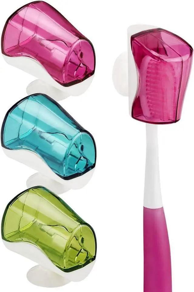 Main image of Linkidea Travel Toothbrush Head Covers with Suction Cup Portable Wall Mount Toothbrush Holder, Toothbrush Cap Case Box Convenient for Travel, Outdoor (3PCS)