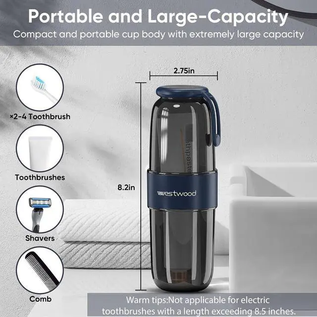 Alt view image 2 of 7 - Westwood Travel Toothbrush Case Large Toothbrush Holder with Cover | Portable Travel Toothbrush Case,Large Toothbrush Container For Toothbrushes, Toothpaste And Razors