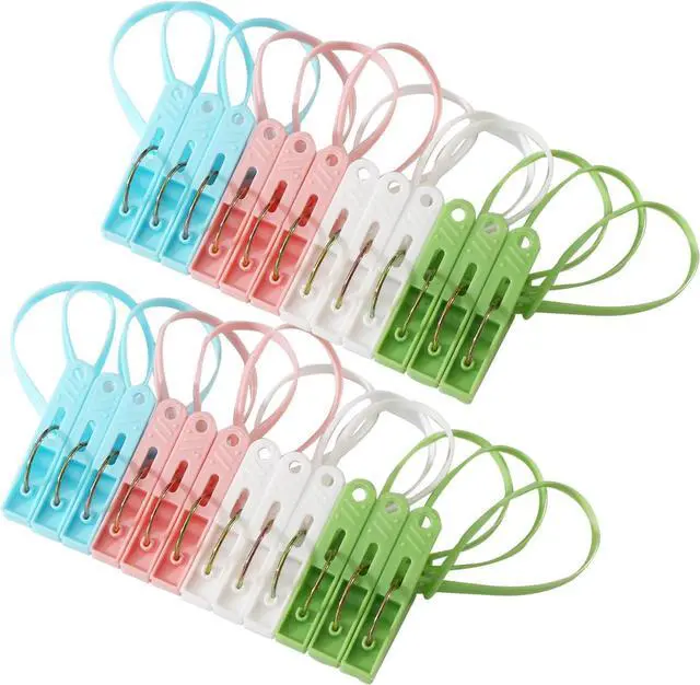 Main image of 24 Pack Plastic Clothes Pins Heavy Duty Outdoor for Hanging Clothes,Mini ClothesPins with Hanging Rope,Hangers with Clips, Bag Clips,Photo Clips Craft Clips