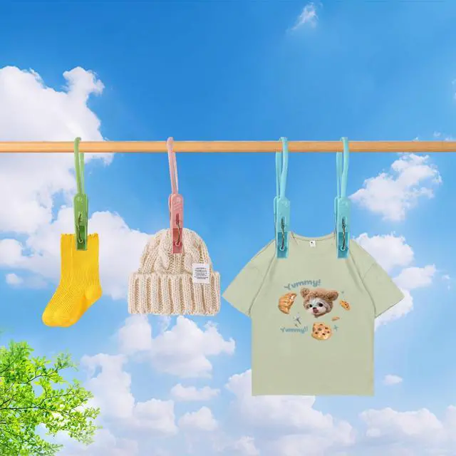 Alt view image 2 of 7 - 24 Pack Plastic Clothes Pins Heavy Duty Outdoor for Hanging Clothes,Mini ClothesPins with Hanging Rope,Hangers with Clips, Bag Clips,Photo Clips Craft Clips