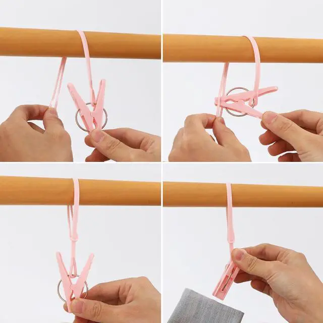 Alt view image 3 of 7 - 24 Pack Plastic Clothes Pins Heavy Duty Outdoor for Hanging Clothes,Mini ClothesPins with Hanging Rope,Hangers with Clips, Bag Clips,Photo Clips Craft Clips