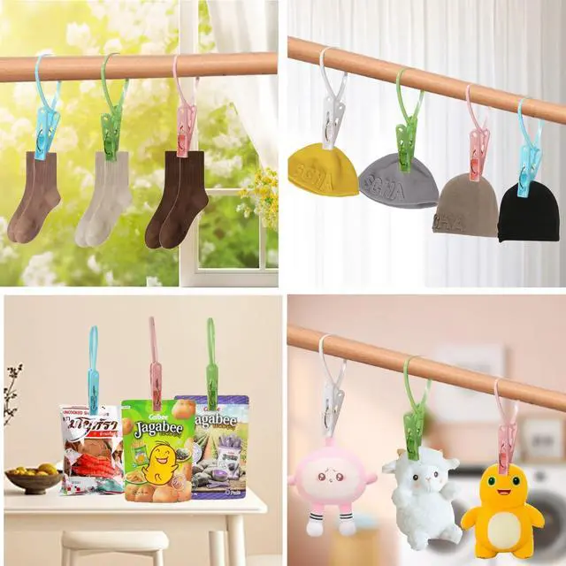 Alt view image 7 of 7 - 24 Pack Plastic Clothes Pins Heavy Duty Outdoor for Hanging Clothes,Mini ClothesPins with Hanging Rope,Hangers with Clips, Bag Clips,Photo Clips Craft Clips