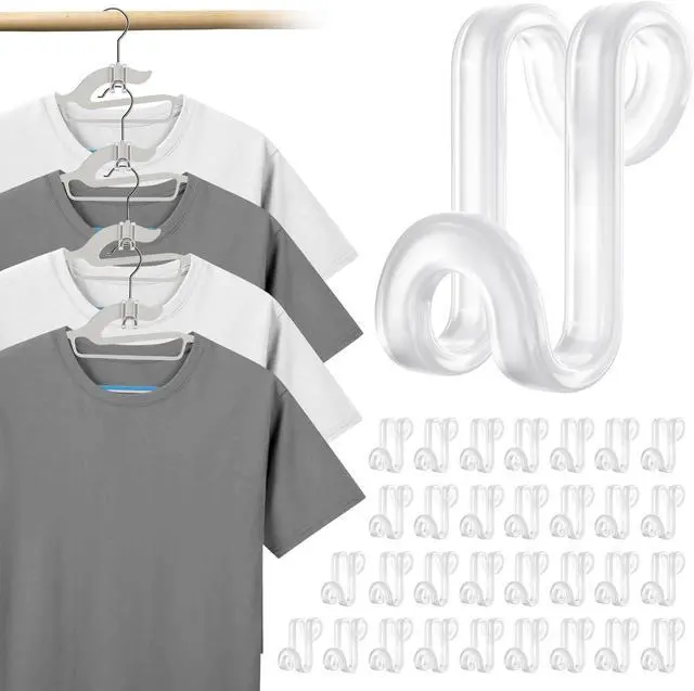 Main image of Tinfol Transparent Hanger Connector Hooks, 50pc Space Saving Clothes Hooks, Heavy Duty Clothes Hanger Extender Clips for Hangers