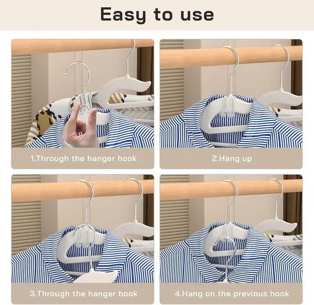 Alt view image 3 of 7 - Tinfol Transparent Hanger Connector Hooks, 50pc Space Saving Clothes Hooks, Heavy Duty Clothes Hanger Extender Clips for Hangers