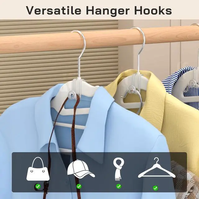 Alt view image 6 of 7 - Tinfol Transparent Hanger Connector Hooks, 50pc Space Saving Clothes Hooks, Heavy Duty Clothes Hanger Extender Clips for Hangers
