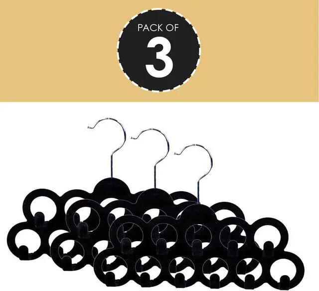 Alt view image 3 of 7 - Velvet Scarf Storage Organizer for Closet (Pack of 3), Black | by Home Basics | Scarf Holder for Scarves and Ties | Slim Scarf Hangar Useful for Belts and Jewelry