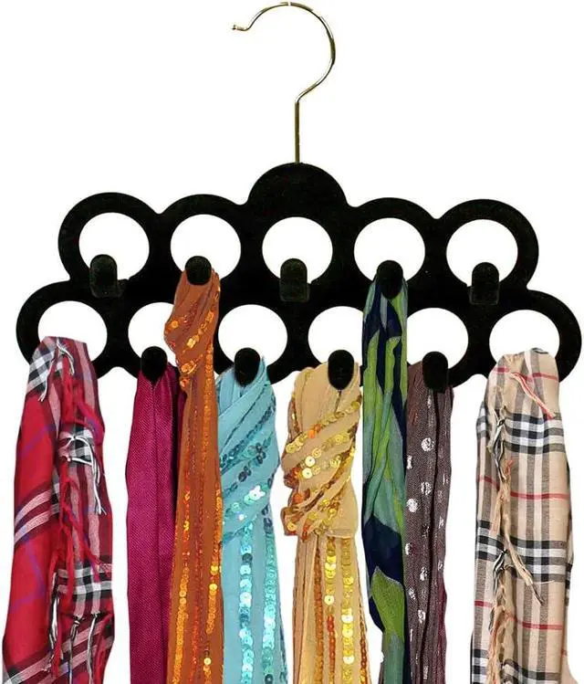 Alt view image 2 of 7 - Velvet Scarf Storage Organizer for Closet (Pack of 3), Black | by Home Basics | Scarf Holder for Scarves and Ties | Slim Scarf Hangar Useful for Belts and Jewelry
