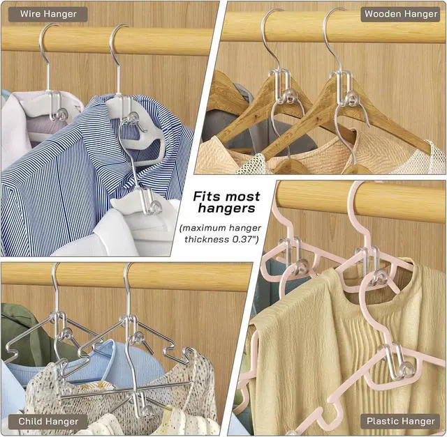 Alt view image 7 of 7 - Tinfol Transparent Hanger Connector Hooks, 50pc Space Saving Clothes Hooks, Heavy Duty Clothes Hanger Extender Clips for Hangers