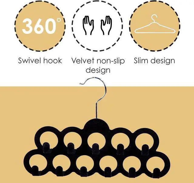 Alt view image 5 of 7 - Velvet Scarf Storage Organizer for Closet (Pack of 3), Black | by Home Basics | Scarf Holder for Scarves and Ties | Slim Scarf Hangar Useful for Belts and Jewelry