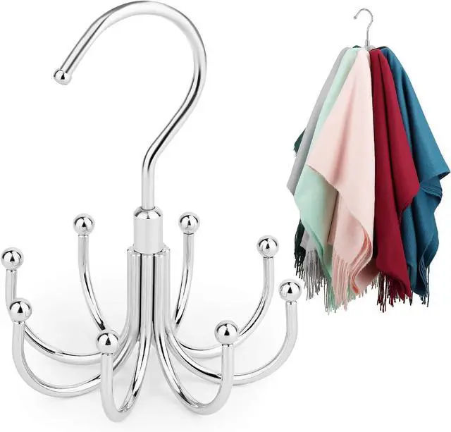 Main image of ZEDODIER Scarf Organizer Scarf Hanger for Closet, Rotatable Sturdy Hijab Holder Holds 8 Scarves, Metal Space Saving Closet Organizers and Storage, Silver