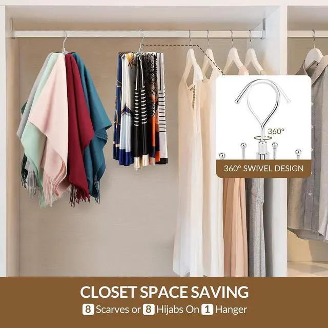 Alt view image 3 of 6 - ZEDODIER Scarf Organizer Scarf Hanger for Closet, Rotatable Sturdy Hijab Holder Holds 8 Scarves, Metal Space Saving Closet Organizers and Storage, Silver