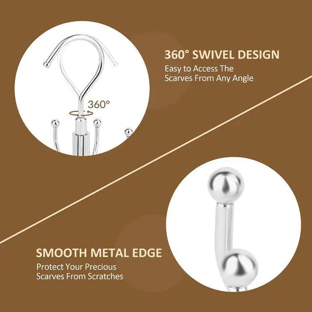 Alt view image 6 of 6 - ZEDODIER Scarf Organizer Scarf Hanger for Closet, Rotatable Sturdy Hijab Holder Holds 8 Scarves, Metal Space Saving Closet Organizers and Storage, Silver
