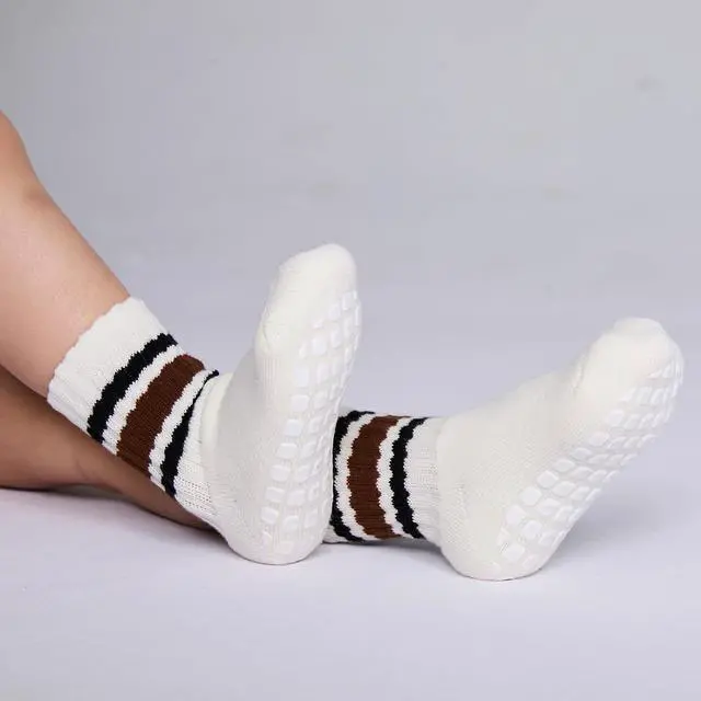 Alt view image 2 of 7 - Toddler Grip Socks with Non-Slip, Retro Stripe Thick Cotton Baby Crew Socks | Anti Slip, Seamless, Large square-shaped grip, Breathable, Soft, Elastic,Warm Winter socks, 6 pairs, Good looking, Cute