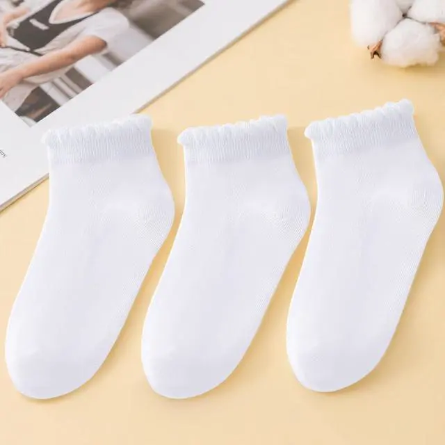 Alt view image 3 of 7 - 3 Pairs Girls Ruffle Socks Mesh Thin White School Uniform Cotton Crew Socks | Ruffle Dress Socks,Breathable Mesh,School Uniform Ankle Frilly Socks for Toddler Girls