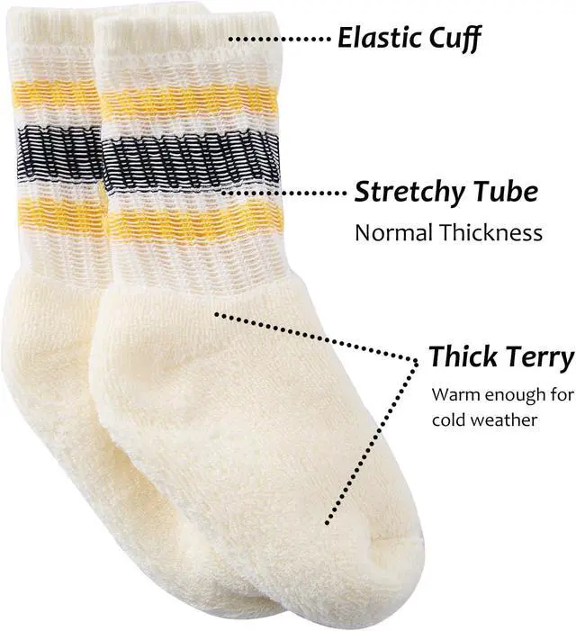 Alt view image 6 of 7 - Toddler Grip Socks with Non-Slip, Retro Stripe Thick Cotton Baby Crew Socks | Anti Slip, Seamless, Large square-shaped grip, Breathable, Soft, Elastic,Warm Winter socks, 6 pairs, Good looking, Cute