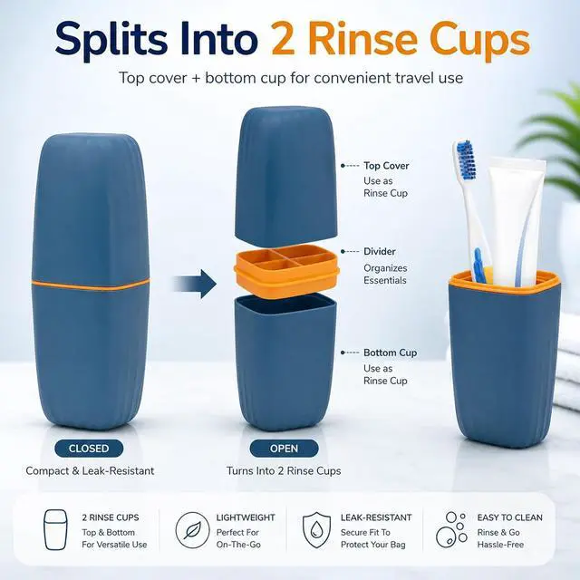 Alt view image 2 of 7 - Toothbrush Travel Case, 2 in 1 Holder and Rinse Cup with Cover | 7.87
