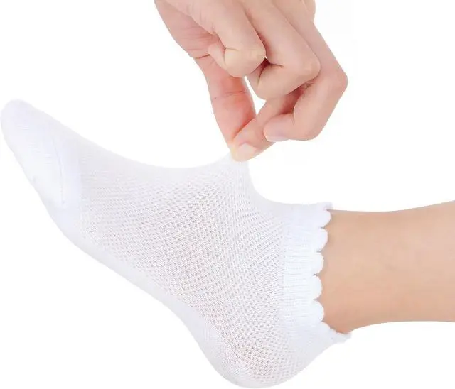Alt view image 4 of 7 - 3 Pairs Girls Ruffle Socks Mesh Thin White School Uniform Cotton Crew Socks | Ruffle Dress Socks,Breathable Mesh,School Uniform Ankle Frilly Socks for Toddler Girls