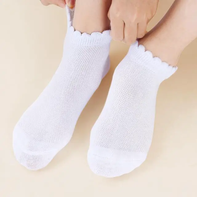 Alt view image 7 of 7 - 3 Pairs Girls Ruffle Socks Mesh Thin White School Uniform Cotton Crew Socks | Ruffle Dress Socks,Breathable Mesh,School Uniform Ankle Frilly Socks for Toddler Girls