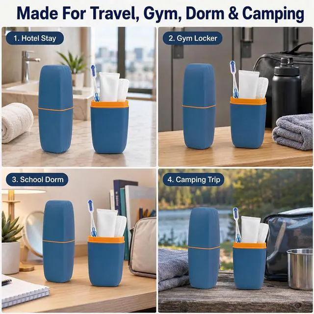 Alt view image 6 of 7 - Toothbrush Travel Case, 2 in 1 Holder and Rinse Cup with Cover | 7.87