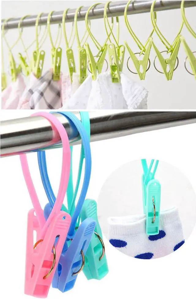 Alt view image 2 of 6 - 24Pcs Clothes Peg Clip Pins,Multicolor Rope Clip Hanging Clothes line Windproof Hanger Sock Clothes Drying Peg PP Plastic Clips Hooks