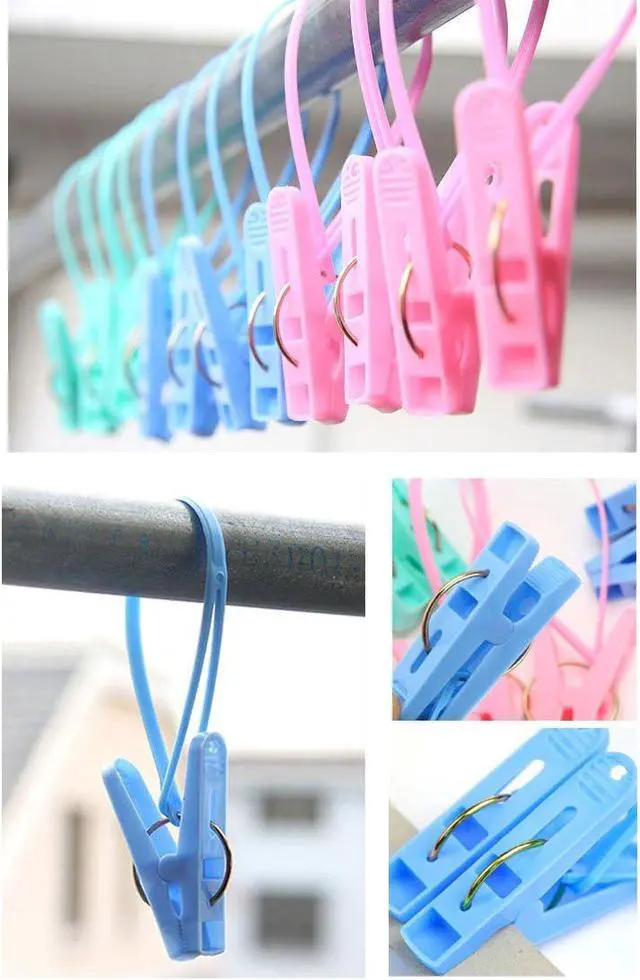 Alt view image 3 of 6 - 24Pcs Clothes Peg Clip Pins,Multicolor Rope Clip Hanging Clothes line Windproof Hanger Sock Clothes Drying Peg PP Plastic Clips Hooks