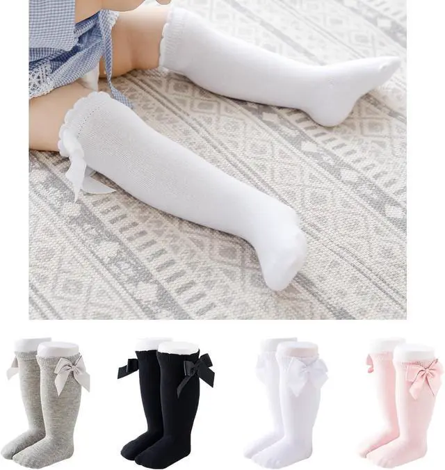 Alt view image 2 of 7 - Baby Girls Socks Knee High Socks With Bow Infants Toddlers Stockings School Uniform Dress Socks