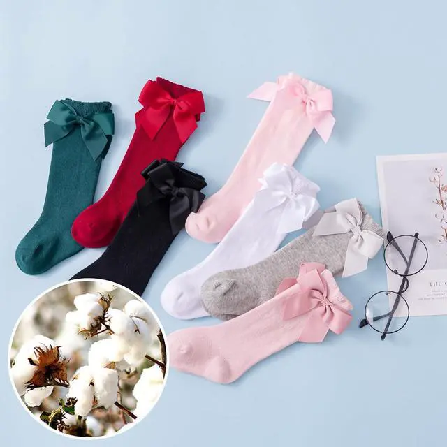 Alt view image 5 of 7 - Baby Girls Socks Knee High Socks With Bow Infants Toddlers Stockings School Uniform Dress Socks