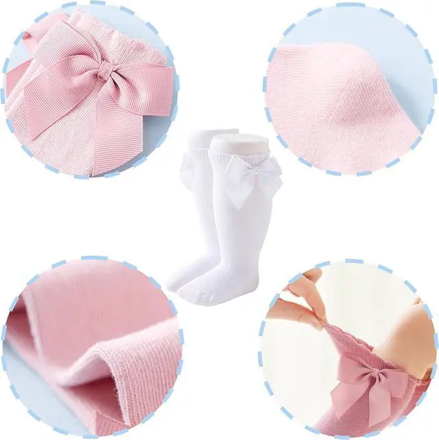 Alt view image 3 of 7 - Baby Girls Socks Knee High Socks With Bow Infants Toddlers Stockings School Uniform Dress Socks