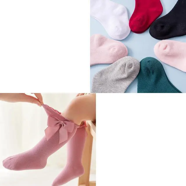 Alt view image 6 of 7 - Baby Girls Socks Knee High Socks With Bow Infants Toddlers Stockings School Uniform Dress Socks