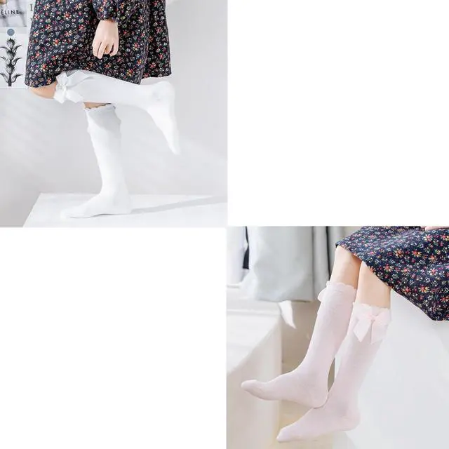 Alt view image 7 of 7 - Baby Girls Socks Knee High Socks With Bow Infants Toddlers Stockings School Uniform Dress Socks